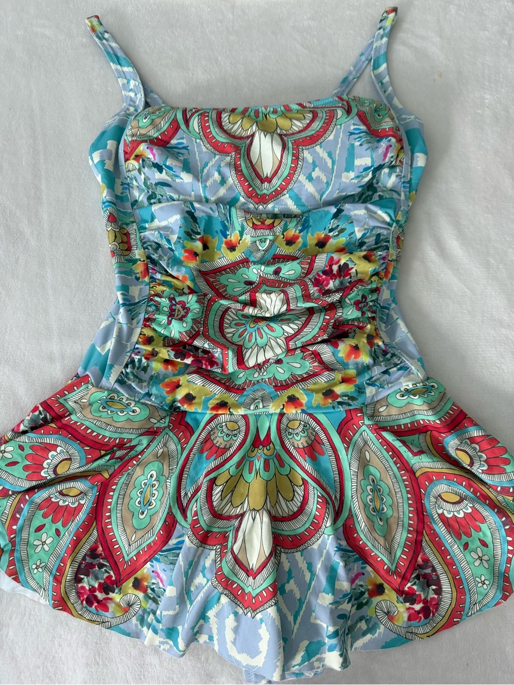 JOHNNY WAS Heloise Ruched Skirted One-Piece Swimsuit XL D82